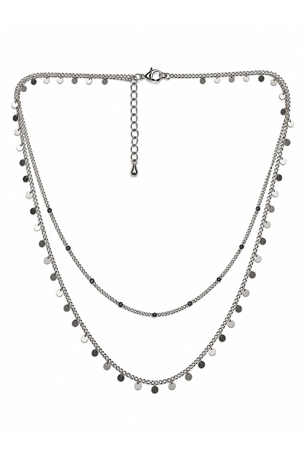 Sequin Row Double Row Silver Necklace