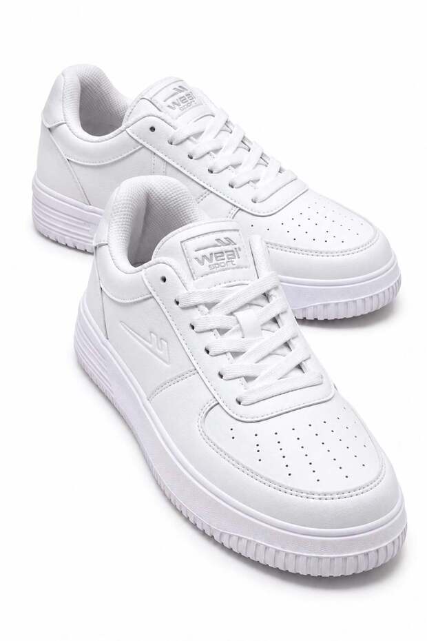 Studded Lace-Up Leather Women's Sneakers; White White