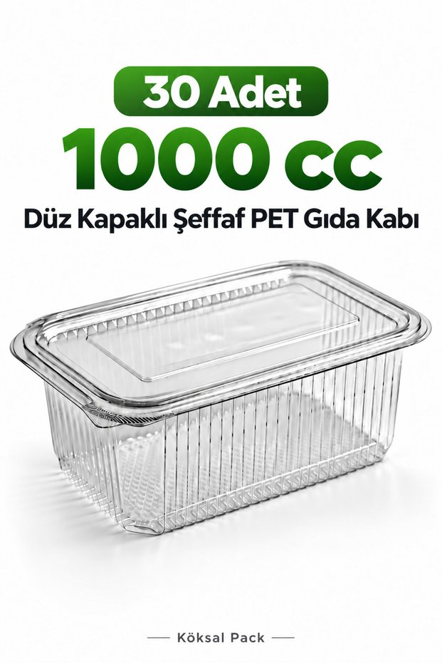 30 Pieces 1000 Cc Leak-Proof Flat Lid Transparent Pet Food Container Salad Appetizer Yogurt Takeaway Container