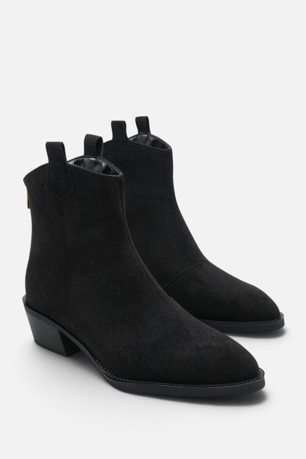 Noen Black Suede Women's Back Zipper Short Heel Boots A012-K180