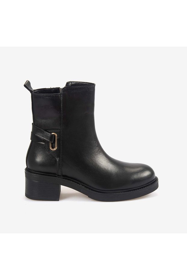 Women's 5.5cm Rubber Sole Zippered Genuine Leather Boots 6152