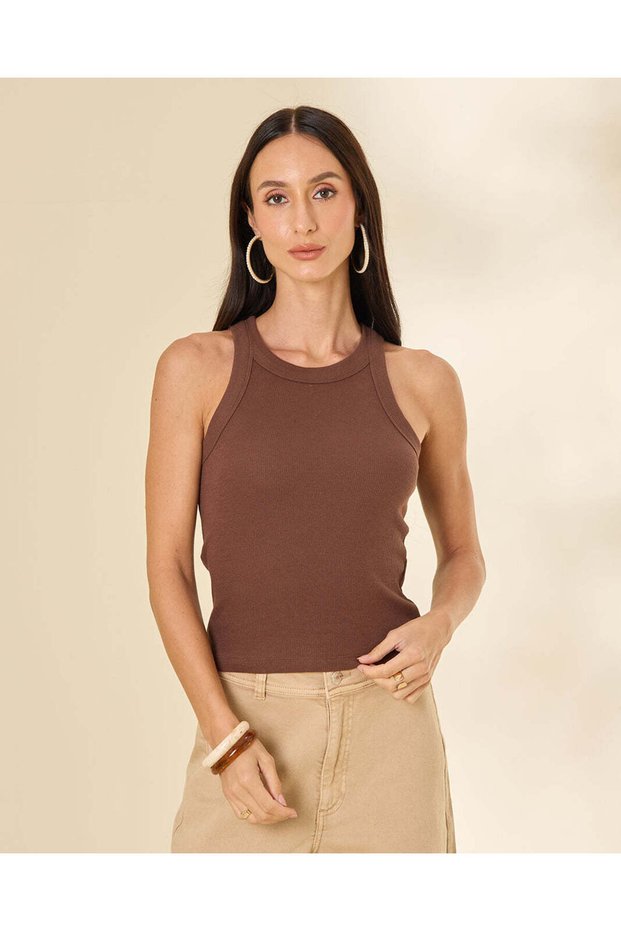 Women Brown Ribbed Vest