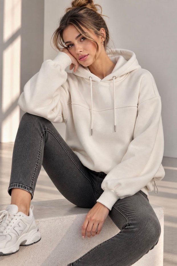 3 Threaded Hooded Women's Sweatshirt with Stopper My3535