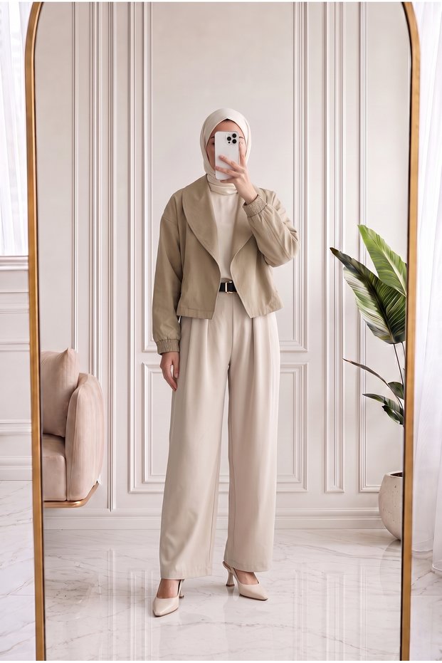 Durubanu Pleated Belt Detailed Atlas Trousers-As1567 Stone