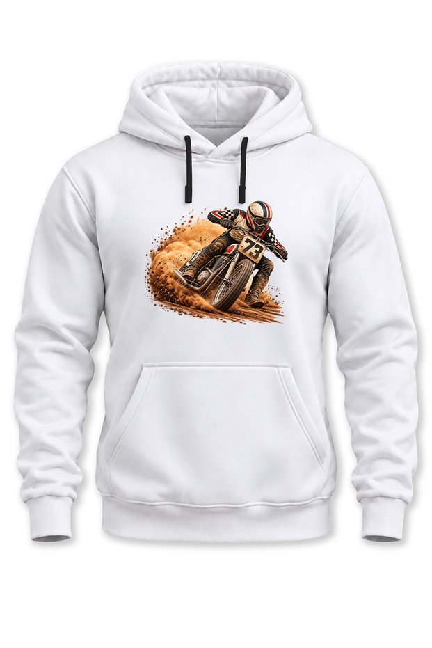 Unisex flat track motorcycle printed hooded sweatshirt dirt track racing design