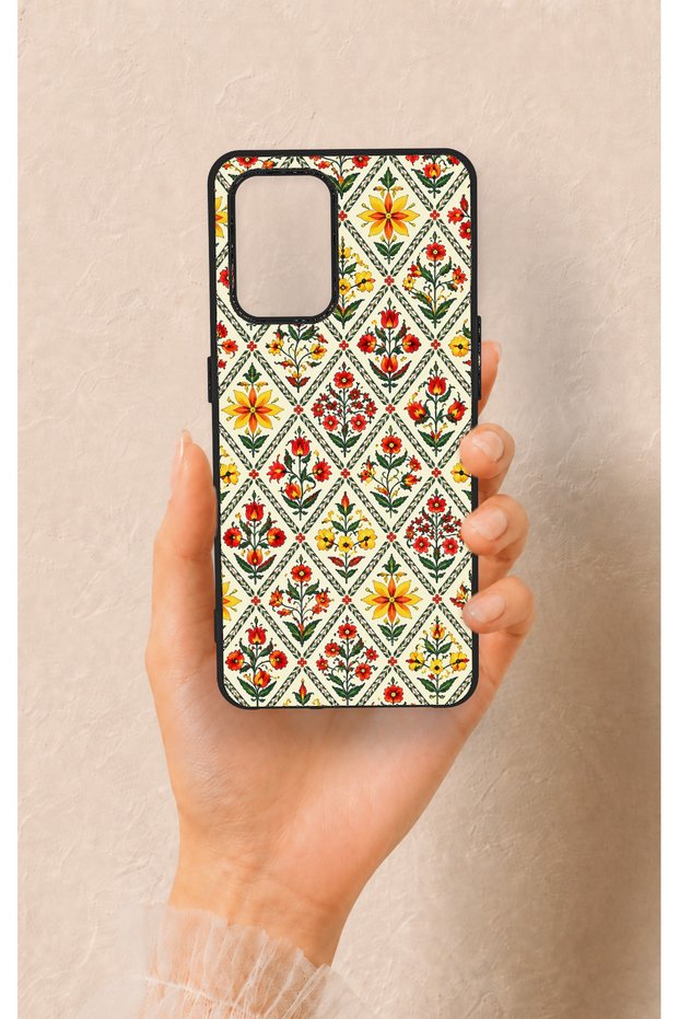 Oppo-A74 Compatible Tile Tulip Patterned Silicone Case