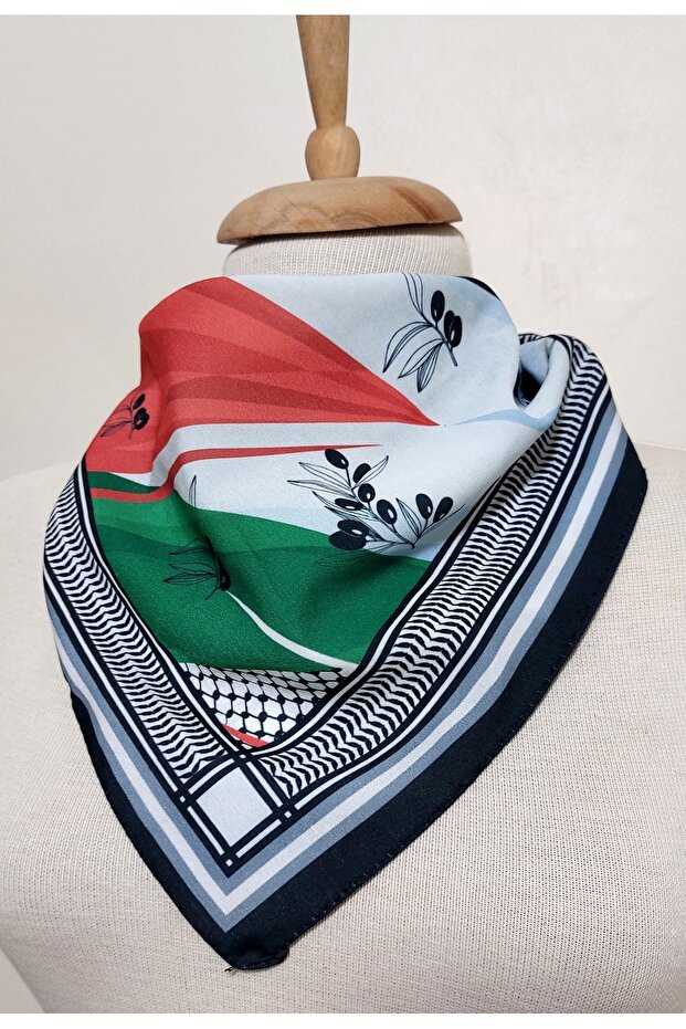 Olive branch and palestine themed scarf 50x50 non-slip crepe vibrant colors