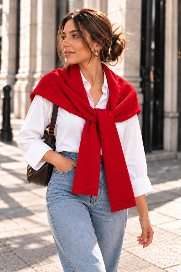 Soft Textured Knitted Women's Scarf – Square Shape Shoulder Shawl