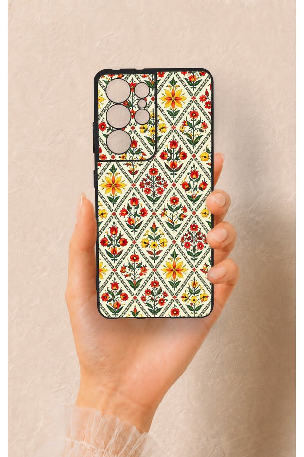 Samsung S21 Ultra Compatible Tile Tulip Patterned Silicone Case
