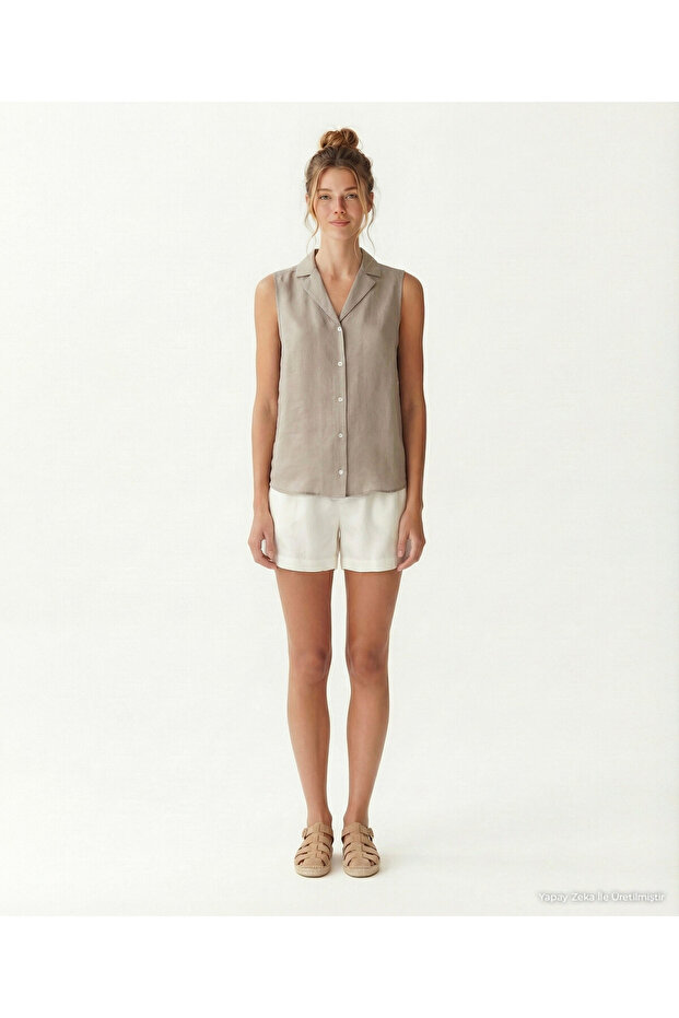 Regular Shirt Collar Sleeveless Blouse