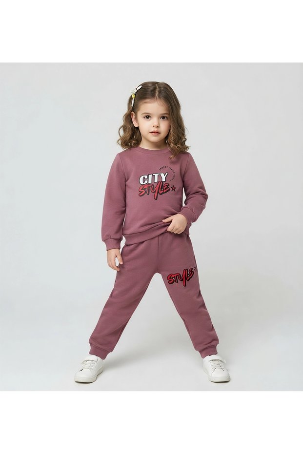 Girl's Shawl-Style, Furry Inside, Style Printed Three-Yarn Set, 2-5 Years Old, Winter Warm Top and Bottom Set