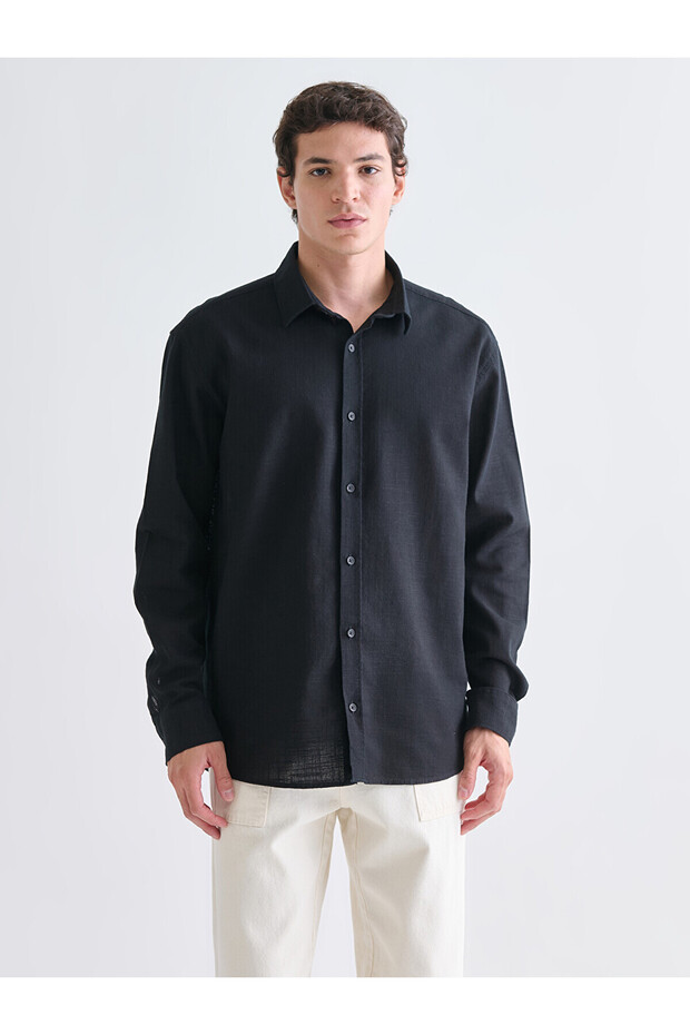 Ozmarka New Season Regular Fit Long Sleeve Linen Look Men's Shirt