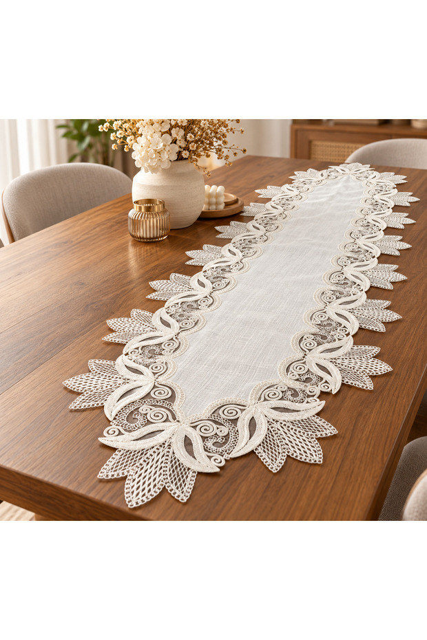 French Lace Tulip Model Linen Gardenia Luxury Long Runner