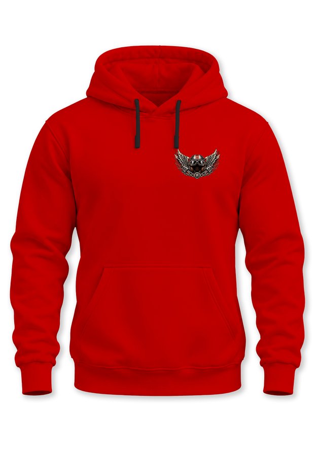 Unisex Motorcycle Helmet Wing Printed Hooded Sweatshirt Biker Minimal Design