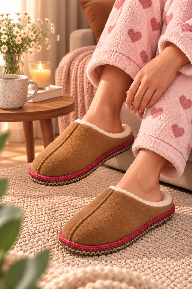 Plush House Slippers Tan