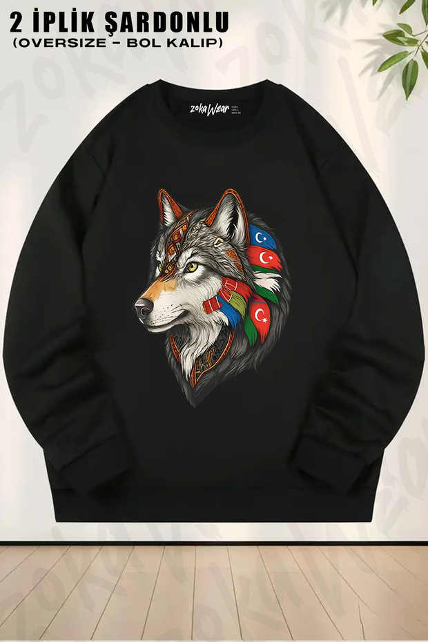 Turk States Turan Wolf Printed Crew Neck Sweatshirt