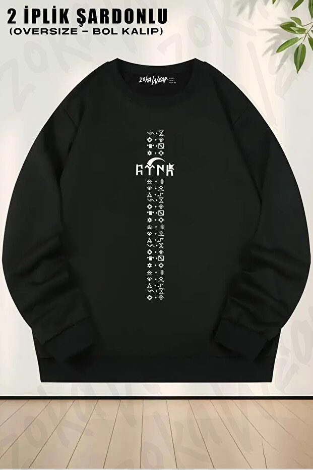 Turkey Turkish Script and Gokturk Alphabet Symbols Printed Crew Neck Sweatshirt