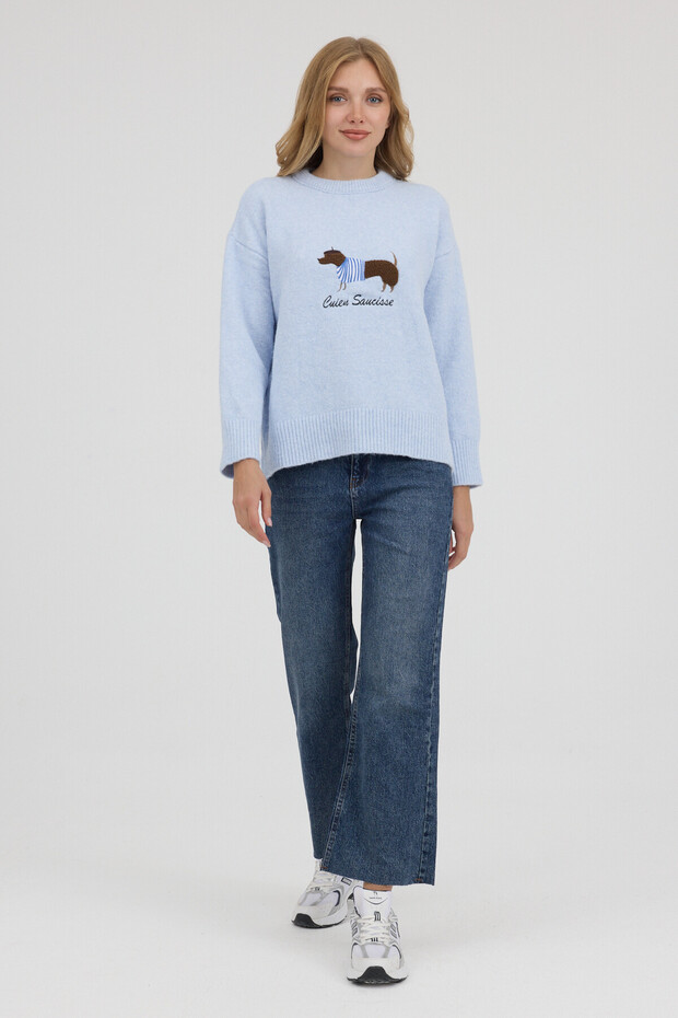 Embroidery Detailed Crew Neck Knitwear Sweater