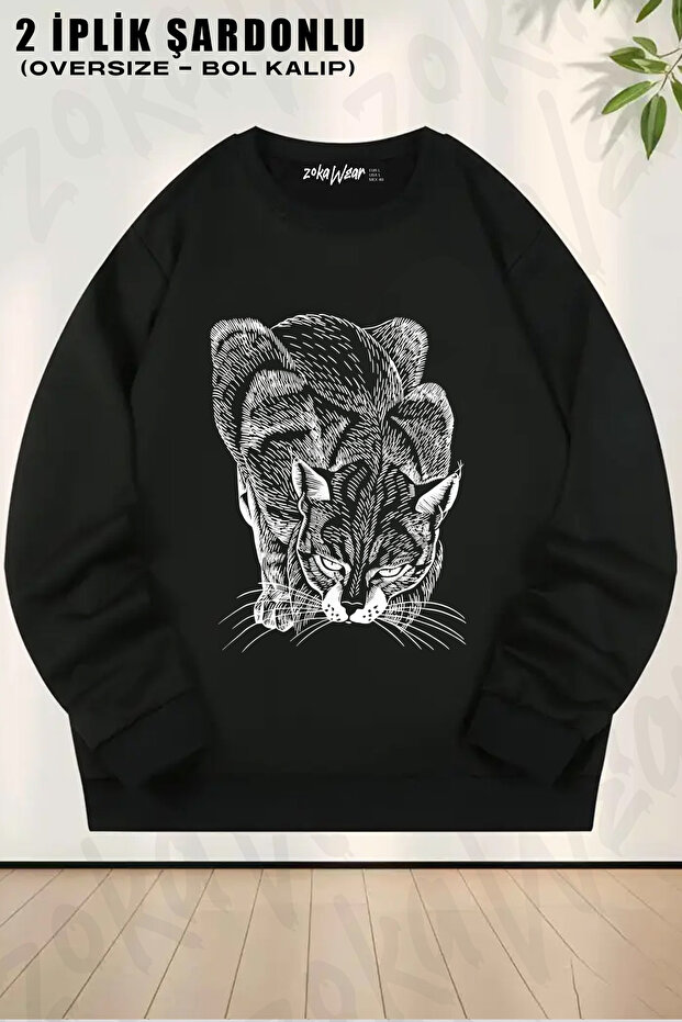 Black Cat Silhouette Drawing Black Cat Printed Crew Neck Sweatshirt