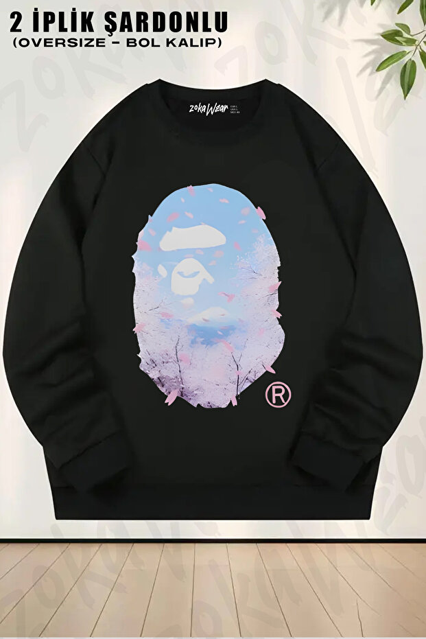 Sakura Ape Head Printed Crew Neck Sweatshirt