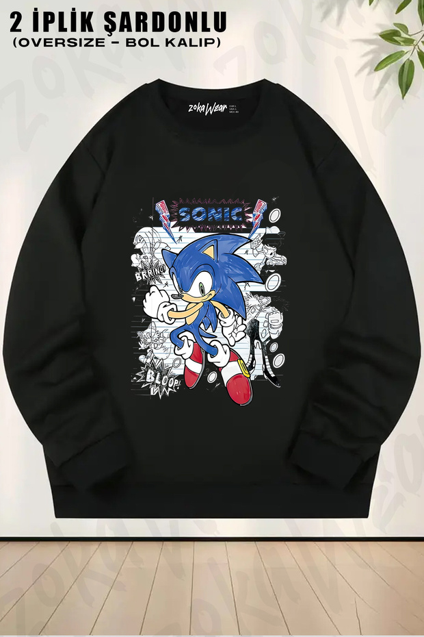 Mr. Sonic Patterned Printed Crew Neck Sweatshirt