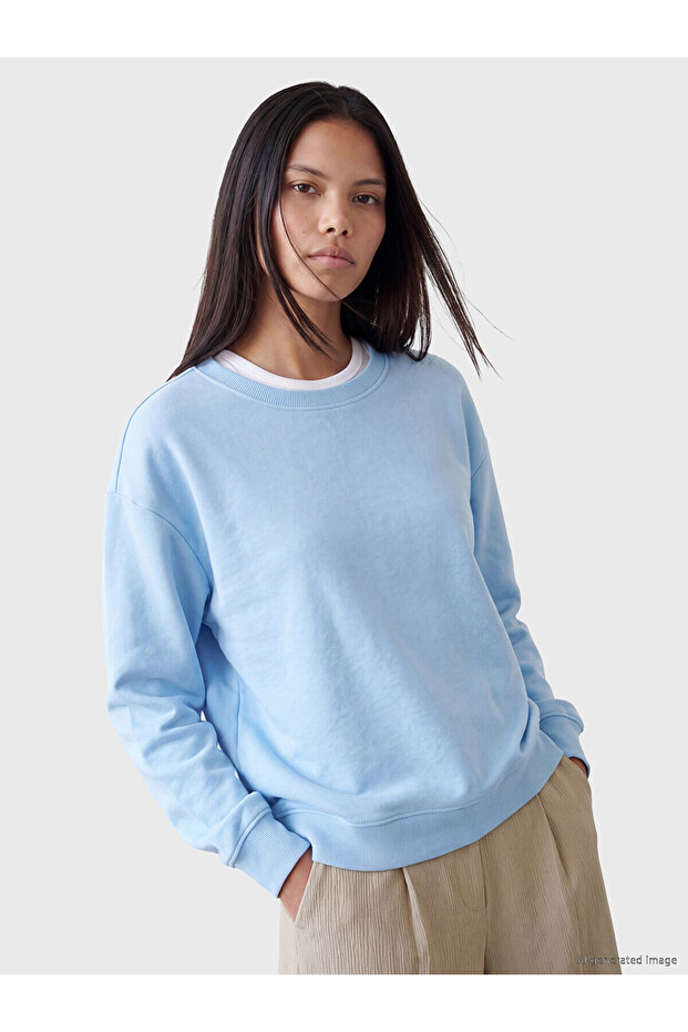 Two Mt Shop Quality Lcw Modest Blue Plain Standard & Regular Women's Sweatshirt Tunic