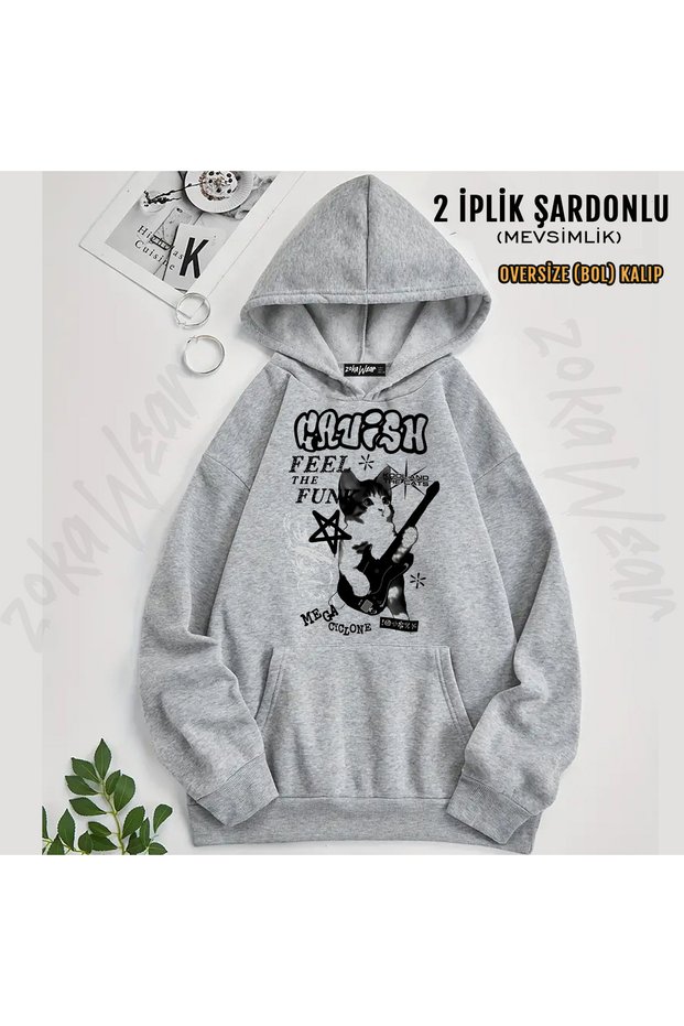 Y2K Vintage Cats Printed Hooded Sweatshirt