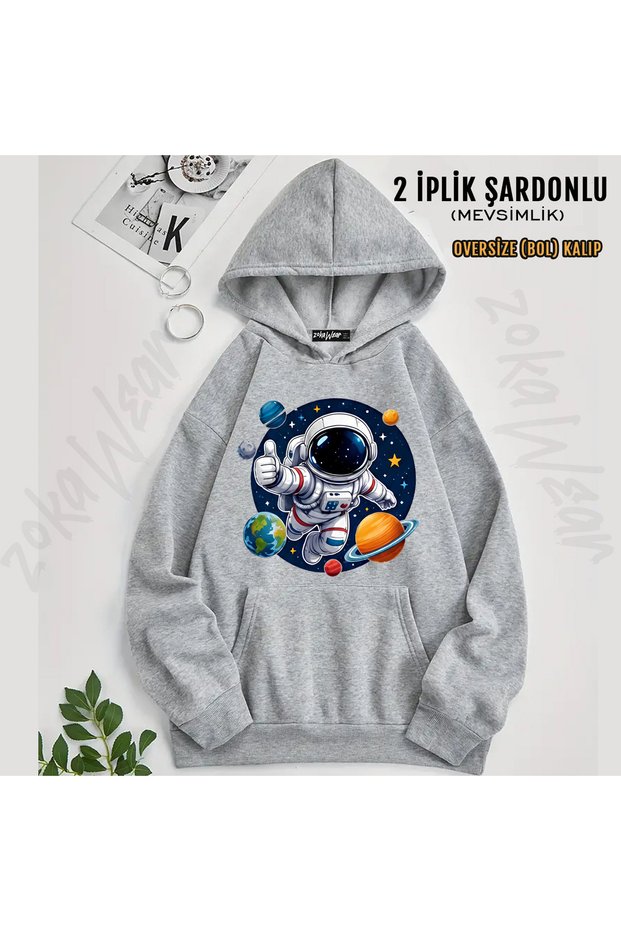 Space Astronaut Printed Hooded Sweatshirt