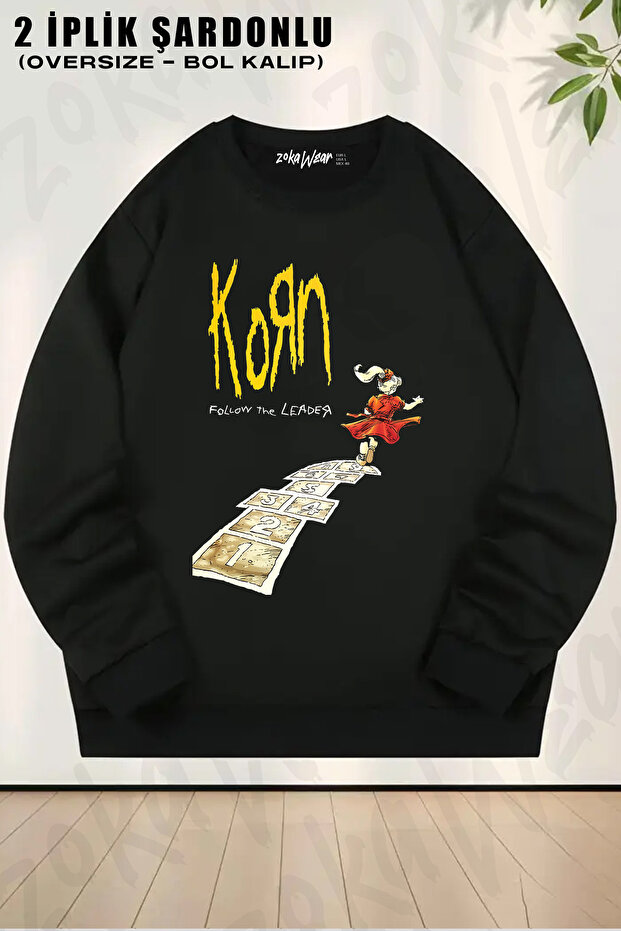 Follow the Leader Metal Korn Printed Crew Neck Sweatshirt