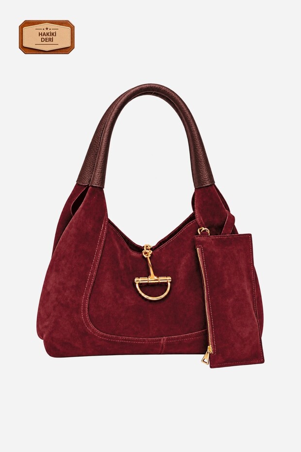 Nora Large Size Genuine Suede Shoulder Bag with Metal Buckle