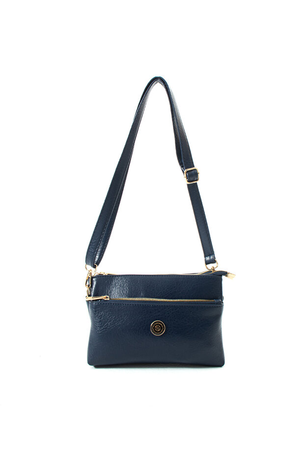 Women's Multi-Compartment Zippered Daily Shoulder Bag S-1450 Navy Blue