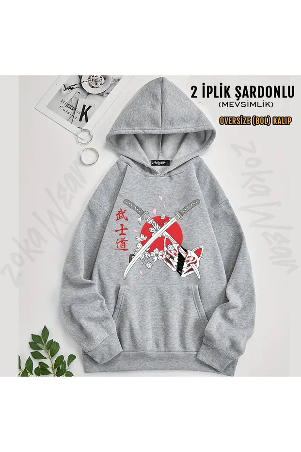 Japan Samurai Spirit Printed Hooded Sweatshirt