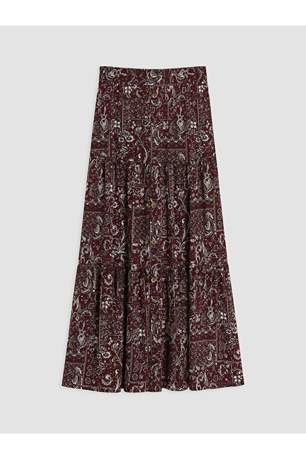 Alita City Lcw Grace Burgundy Patterned Long Women's Skirt with a Difference