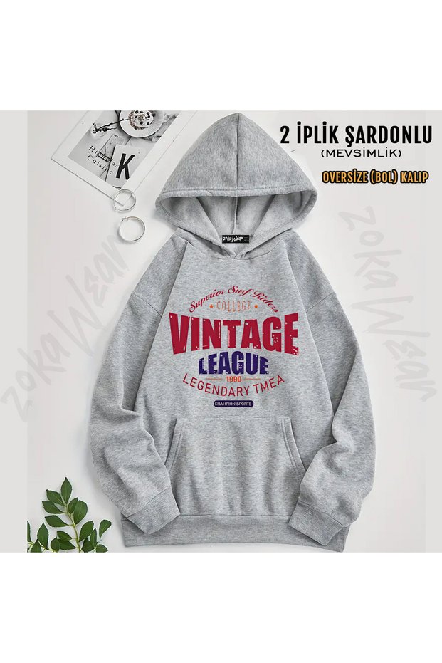 Vintage Printed White Hooded Sweatshirt