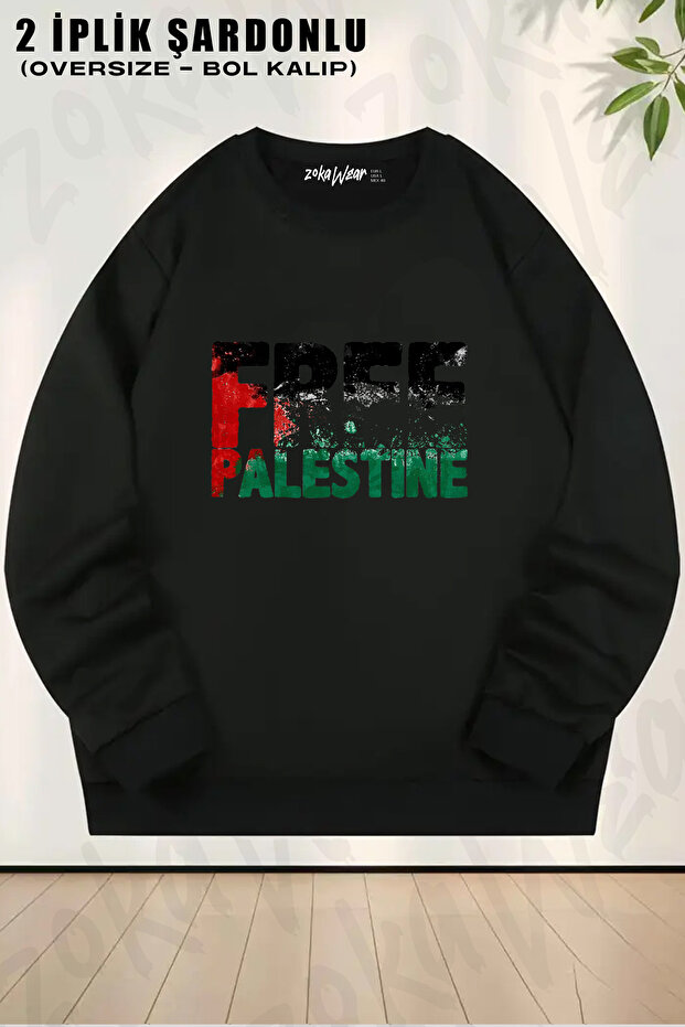 Palestine Free Palestine Printed Crew Neck Sweatshirt
