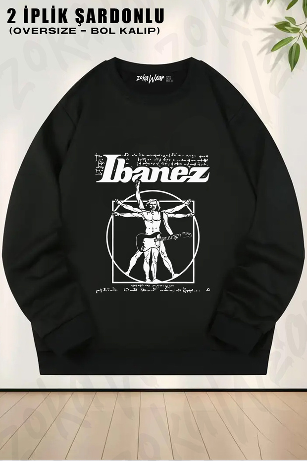 Guitarist Vitruvius Vitruvian Man Ibanez Printed Crew Neck Sweatshirt