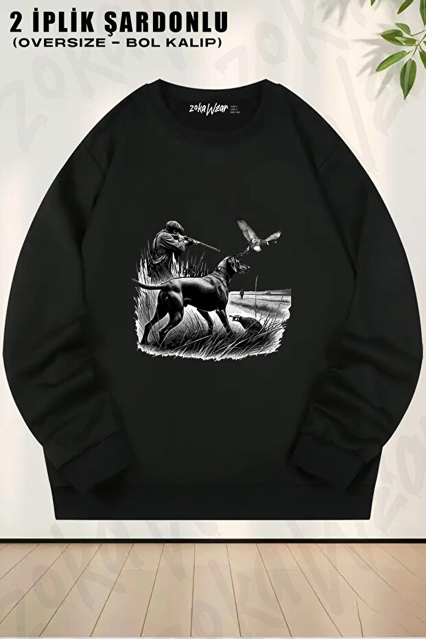 Hunting Themed Kus Avi and Av Kopegi Printed Crew Neck Sweatshirt