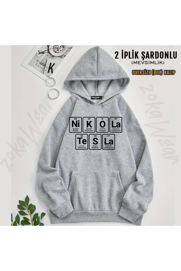 Periodic Table Scientist Nikola Tesla Printed Hooded Sweatshirt