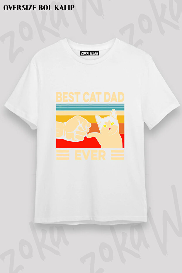 Vintage Best Cat Dad Ever Printed T-Shirt