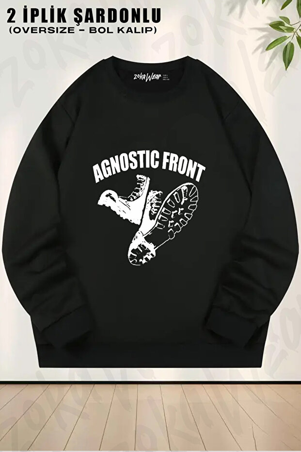 Agnostic Front Boot Rock Metal Music Band Printed Crew Neck Sweatshirt