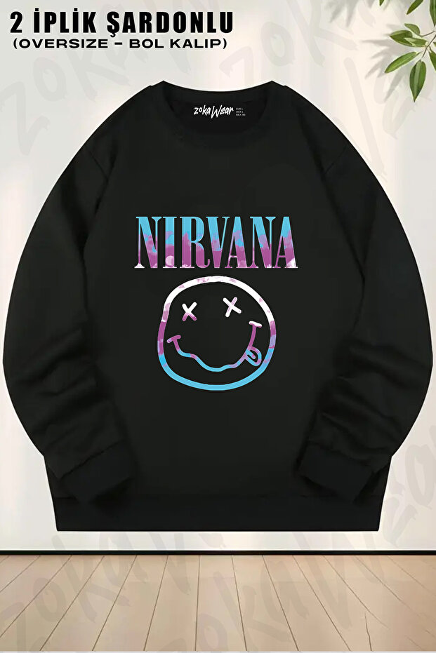 Smile Face Nirvana Printed Crew Neck Sweatshirt