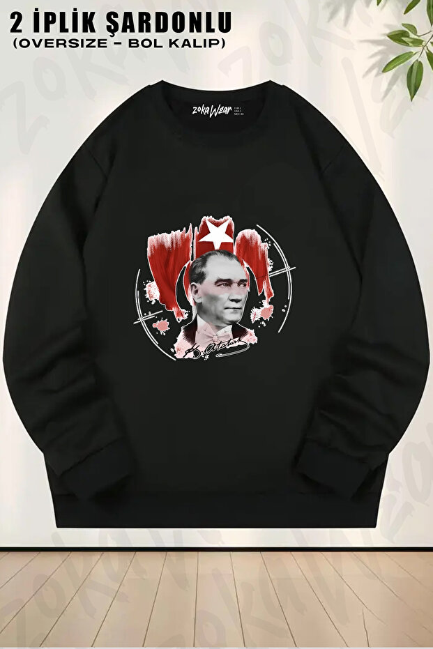 Flag Ataturk Printed Crew Neck Sweatshirt