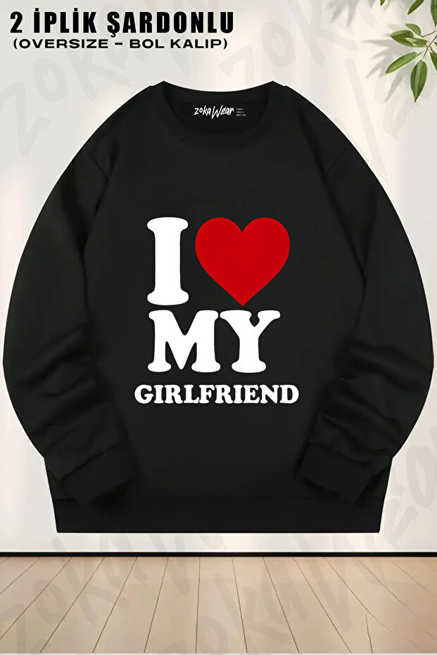 I Love My Girlfriend 14 February Valentine's Day Printed Crew Neck Sweatshirt