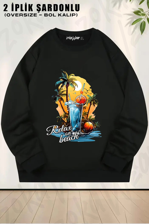 Summer Themed Beach Printed Crew Neck Sweatshirt