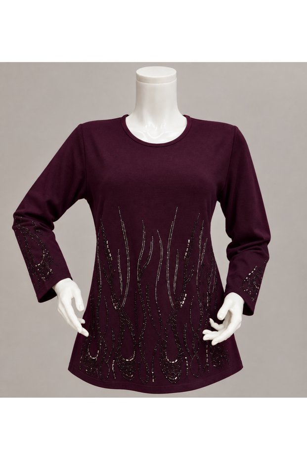 Women's Long Sleeve Luxury Stone Embellished Plus Size Clover Mother Blouse (New Season)