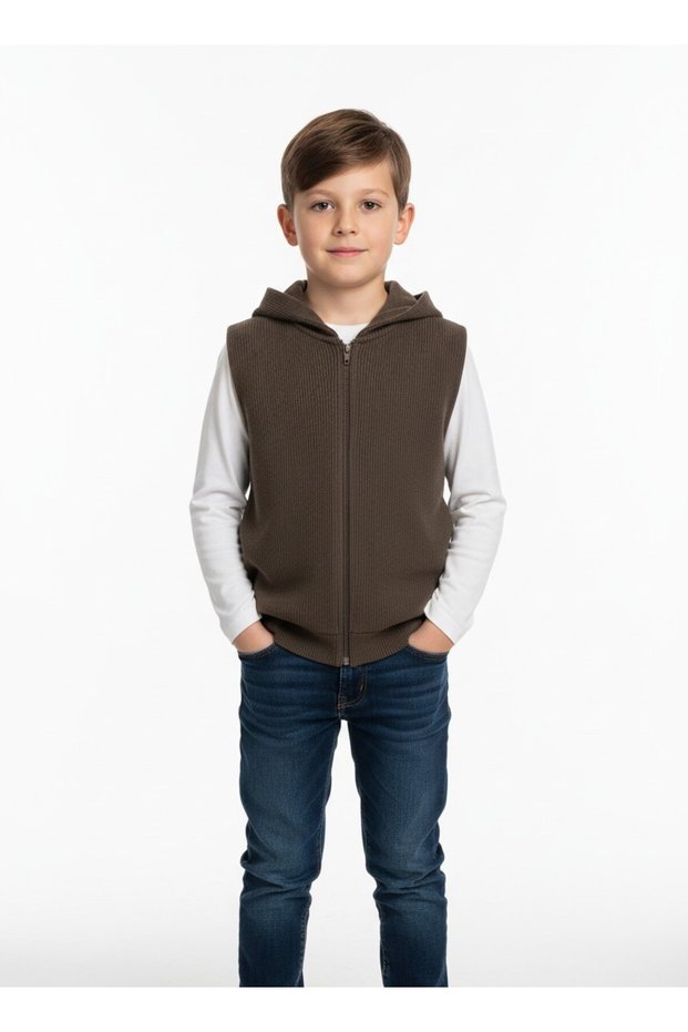 Boy's Hooded Vest with Muslin Fabric Lining