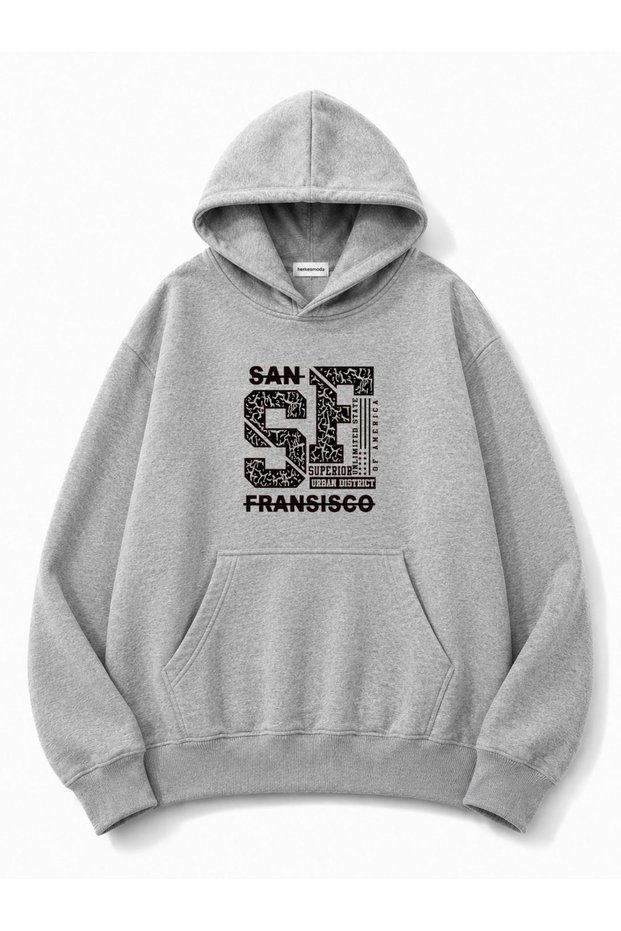 San Francisco Printed Oversize Sweatshirt with Kangaroo Pocket