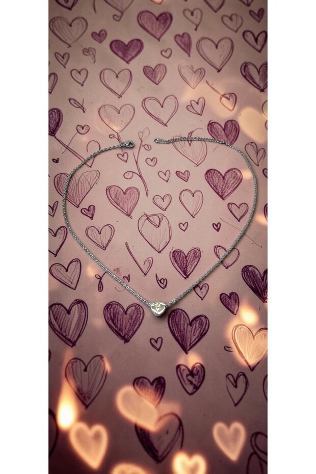 Silver Color -C- Letter Heart Detailed Minimal Thin Chain Steel Necklace -Tarnish Resistant-45Cm