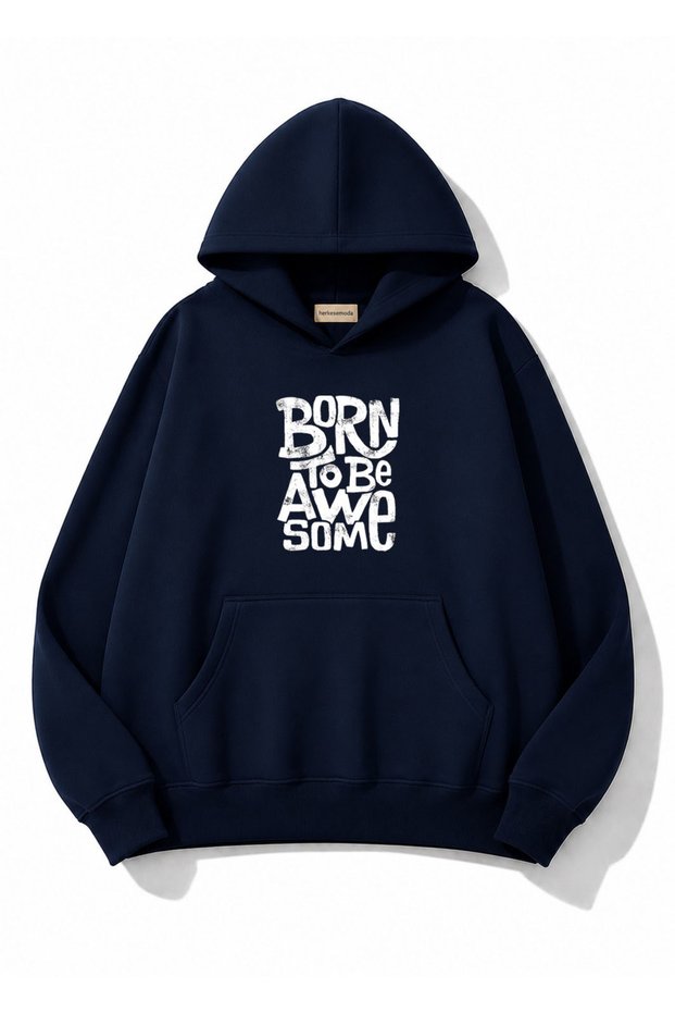 Born to Be Printed Oversize Sweatshirt with Kangaroo Pocket