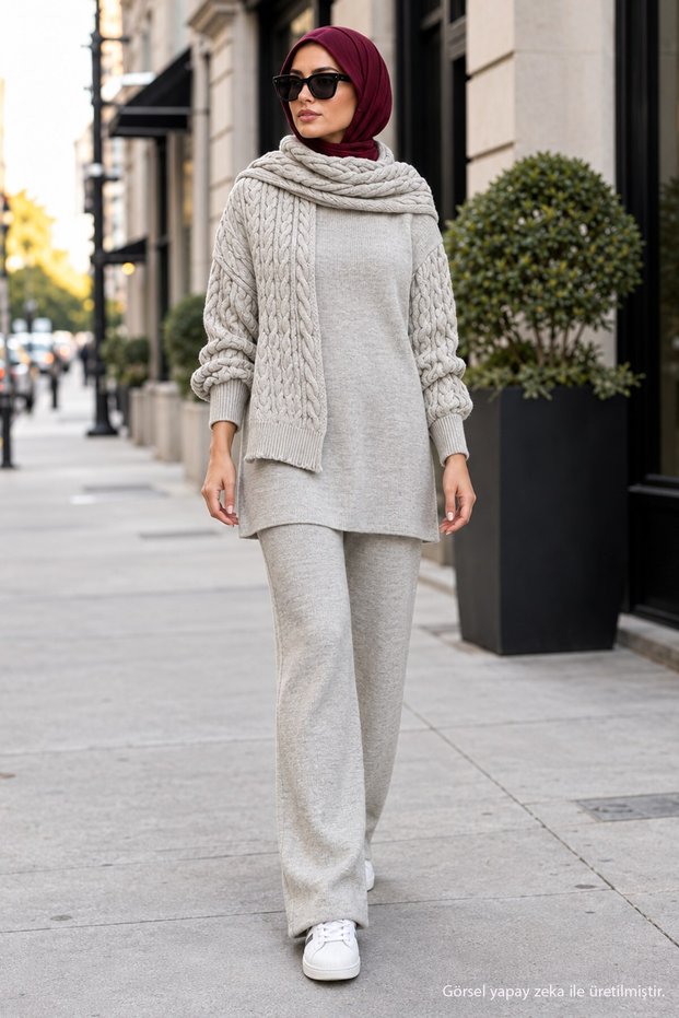 Knitted Sweater Set Stone Color Hm2960